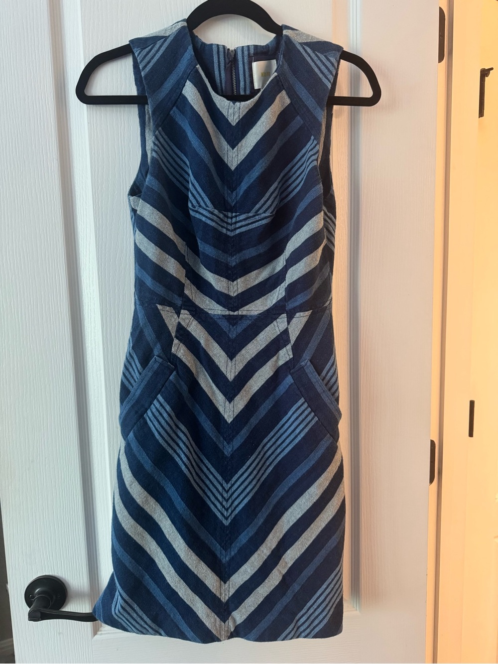 Maeve Navy and Light Gray Chevron Sleeveless Mini Dress